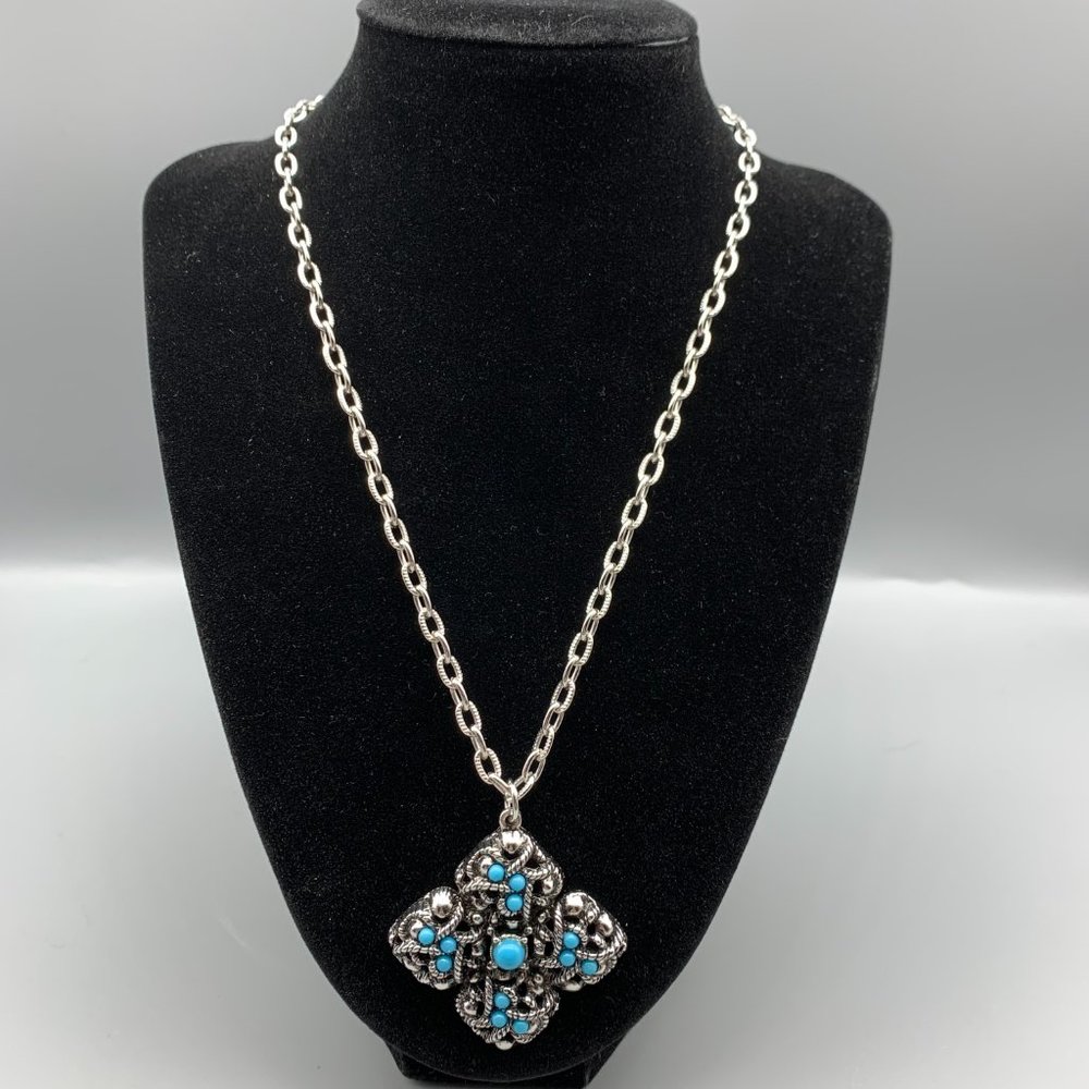 Avon Silver-tone Metal Sierra Necklace with Turquoise Beads 25"